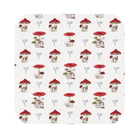 Kll Square Drink Coasters Set Of 4,Pu Leather Absorbent Coasters Set Decorative Coffee Cup Coasters Housewarming Gift For Home Decor-Different Mushrooms