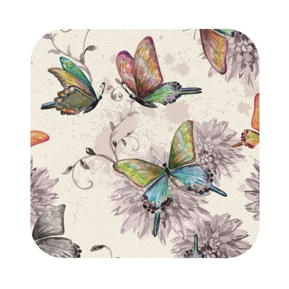 Kll Square Drink Coasters Set Of 4,Pu Leather Absorbent Coasters Set Decorative Coffee Cup Coasters Housewarming Gift For Home Decor-Flying Butterflies