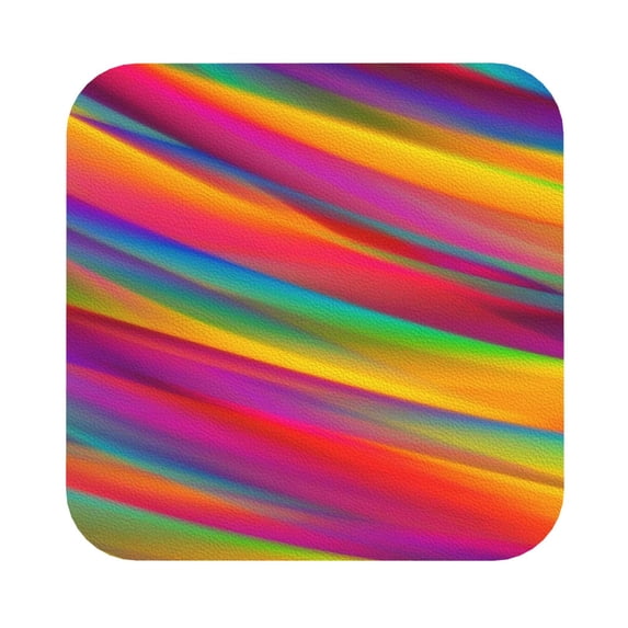 Kll Square Drink Coasters Set Of 4,Pu Leather Absorbent Coasters Set Decorative Coffee Cup Coasters Housewarming Gift For Home Decor-Lines Multicolored Rainbow