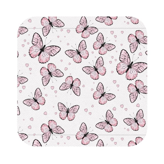 Kll Square Drink Coasters Set Of 4,Pu Leather Absorbent Coasters Set Decorative Coffee Cup Coasters Housewarming Gift For Home Decor-Pink Butterflies (2)