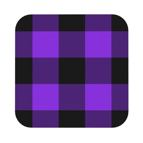 Kll Square Drink Coasters Set Of 4,Pu Leather Absorbent Coasters Set Decorative Coffee Cup Coasters Housewarming Gift For Home Decor-Purple Buffalo Plaid