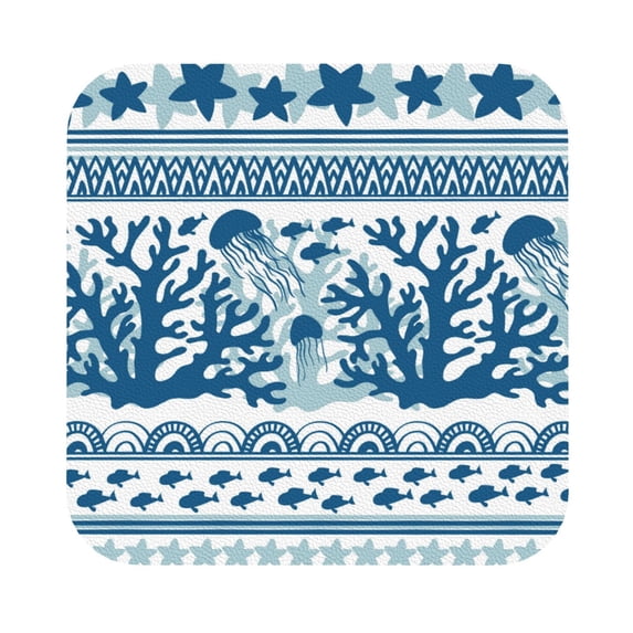 Kll Square Drink Coasters Set Of 4,Pu Leather Absorbent Coasters Set Decorative Coffee Cup Coasters Housewarming Gift For Home Decor-Sea Underwater Jellyfish