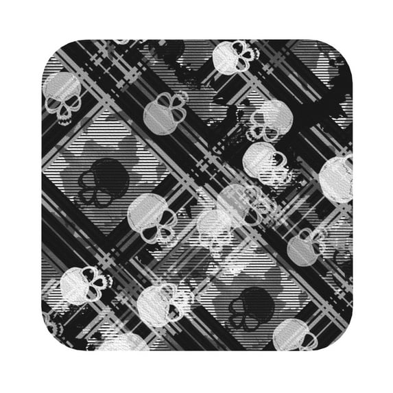 Kll Square Drink Coasters Set Of 4,Pu Leather Absorbent Coasters Set Decorative Coffee Cup Coasters Housewarming Gift For Home Decor-Seamless Pattern With Skulls