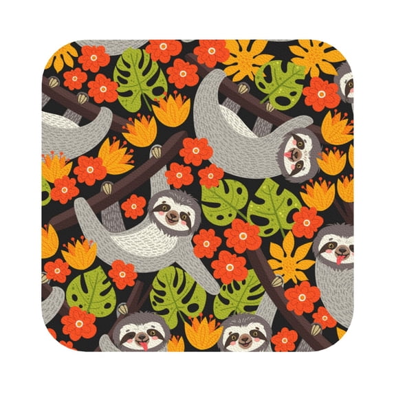 Kll Square Drink Coasters Set Of 4,Pu Leather Absorbent Coasters Set Decorative Coffee Cup Coasters Housewarming Gift For Home Decor-Sloth On The Branch