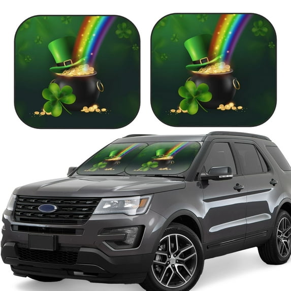 Kll St. Patrick'S Day4 Windshield Sun Shade 2-Piece Foldable Car Front Window Sunshade For Most Sedans Suv Truck - Auto Sun Blocker Visor Protector Blocks Max Uv Rays - Large