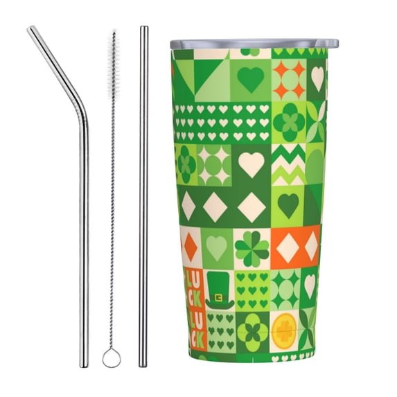 Kll St Patrick'S Day6 Stainless Steel Vacuum Insulated Coffee Cup 20 Oz Insulated Travel Mug Water Cup With Leak-Proof Straw Lid & Flip Lid,1 Metal Straws,1 Cleaning Brush