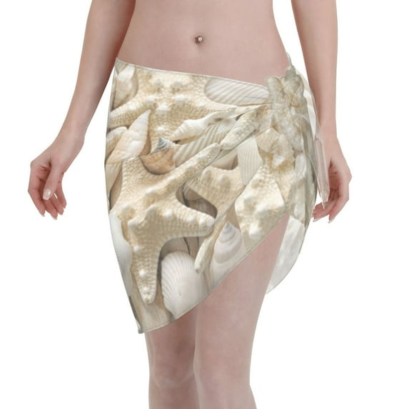 Kll Starfish And Sea Shells Print Women'S Sarong Coverups Short Bathing Suit Wrap Skirt Beach Wrap Swimsuit Cover Ups