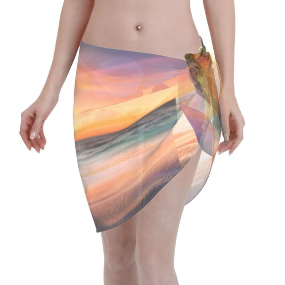 Kll Starfish Sunset Sea Beach Print Women'S Sarong Coverups Short Bathing Suit Wrap Skirt Beach Wrap Swimsuit Cover Ups