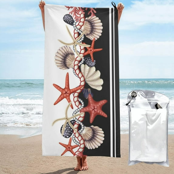 Kll Starfishes Shells Microfiber Beach Towel Fast Drying,Extra Large 31.5"X63" Sand Free Beach Towel Super Lightweight Towels