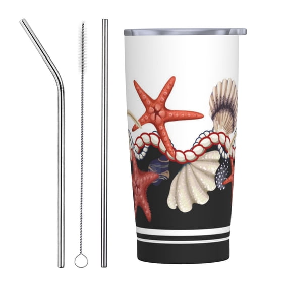 Kll Starfishes Shells Stainless Stainless Steel Vacuum Insulated Coffee Cup 20 Oz Lids And Straws,1 Metal Straws,1 Cleaning Brush