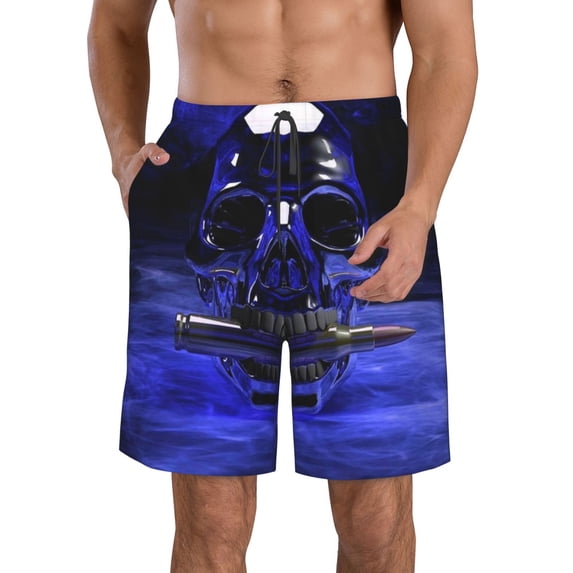 Kll Steel Skull Men'S Casual Summer Beach Shorts Hawaiian Shorts With Pockets-Large
