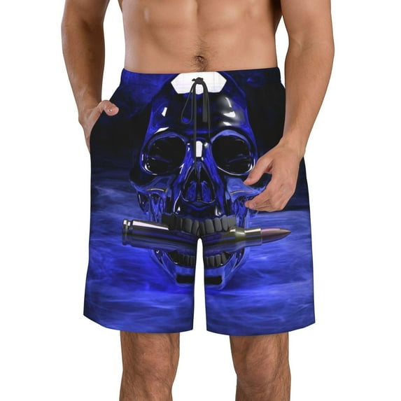 Kll Steel Skull Men'S Casual Summer Beach Shorts Hawaiian Shorts With Pockets-Medium
