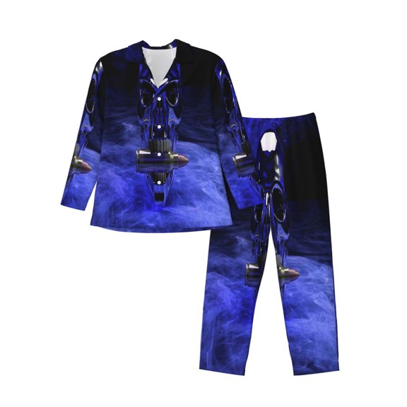 Kll Steel Skull Sleepwear Mens Flannel Pajamas,Long Cotton Pj Set