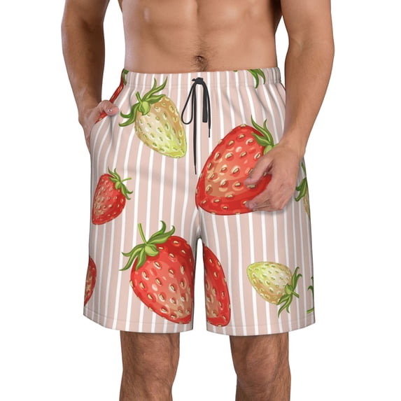 Kll Strawberries Men'S Casual Summer Beach Shorts Hawaiian Shorts With Pockets-Small