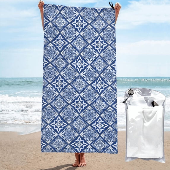 Kll Stylized Flowers Vintage Boho Microfiber Beach Towel Fast Drying,Extra Large 27.5"X55" Sand Free Beach Towel Super Lightweight Towels