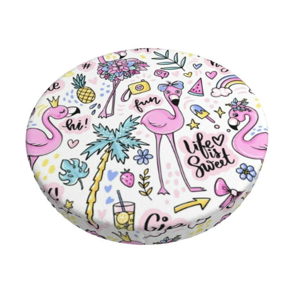 Kll Summer With Flamingo Round Bar Chair Cushion Cover 12 Inch,Bar Stool Protector With Elastic, Soft Washable