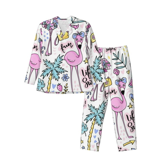 Kll Summer With Flamingo Sleepwear Mens Flannel Pajamas,Long Cotton Pj Set