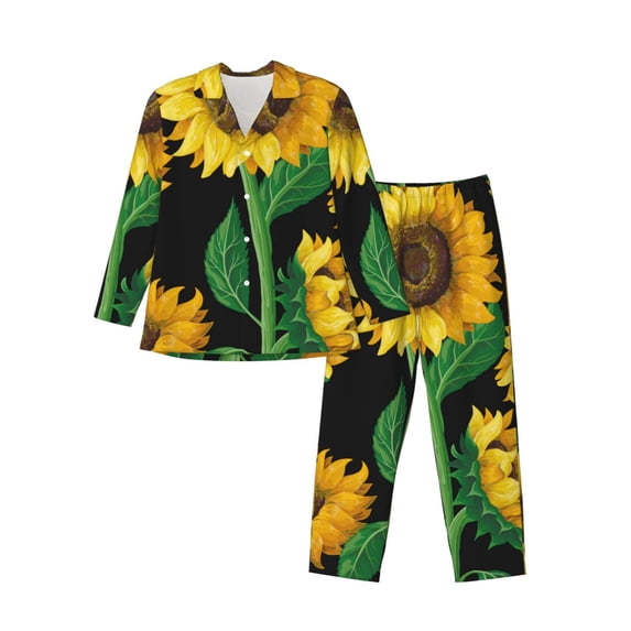 Kll Sunflower 1 Sleepwear Mens Flannel Pajamas,Long Cotton Pj Set