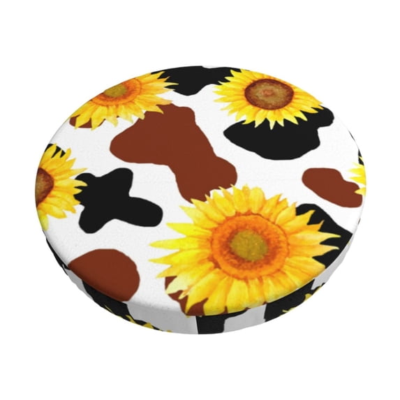 Kll Sunflower Cow Round Bar Chair Cushion Cover 13 Inch,Bar Stool Protector With Elastic, Soft Washable