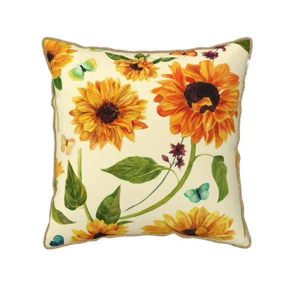 Kll Sunflowers And Butterflies Decorative Throw Pillow Covers Velvet Soft For Couch Sofa Bedroom Living Room Outdoor -20"X20"