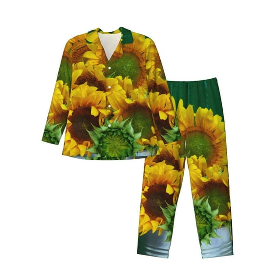 Kll Sunflowers In Bucket Sleepwear Mens Flannel Pajamas,Long Cotton Pj Set
