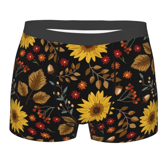 Kll Sunflowers Leaves Men'S Cotton Boxer Briefs Underwear-Large