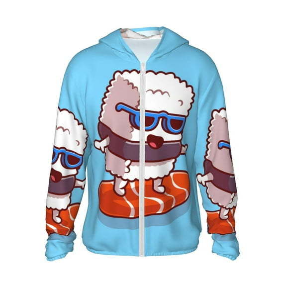 Kll Sushi Salmon Surfing Print Men'S Women’s Upf 50+ Sun Protection Outdoor Hoodie Jacket Long Sleeve Fishing Hiking Performance Shirt- 3x-Large