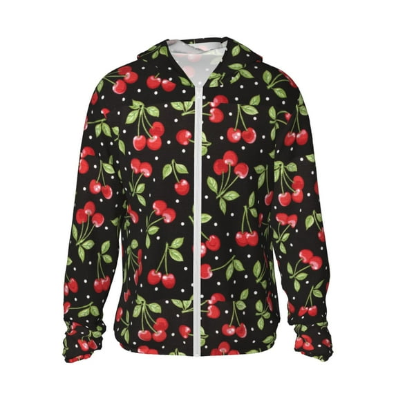 Kll Sweet Red Cherry Print Men'S Women’s Upf 50+ Sun Protection Outdoor Hoodie Jacket Long Sleeve Fishing Hiking Performance Shirt- Small