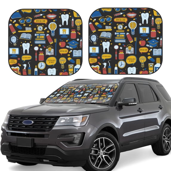 Kll Teeth Windshield Sun Shade 2-Piece Foldable Car Front Window Sunshade For Most Sedans Suv Truck- Medium