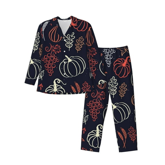 Kll Thanksgiving Seamless Pattern Sleepwear Mens Flannel Pajamas,Long Cotton Pj Set