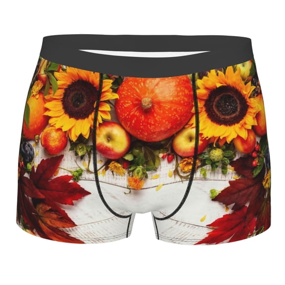 Kll Thanksgiving With Autumn Pumpkins Fall Leaves Men'S Cotton Boxer Briefs Underwear-Xx-Large