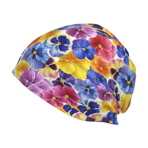 Kll The Garden Tricolor Pansy Flower Winter Fall Beanie Knit Hats For Men & Women - Warm & Soft Stylish Toboggan Caps For Cold Weather