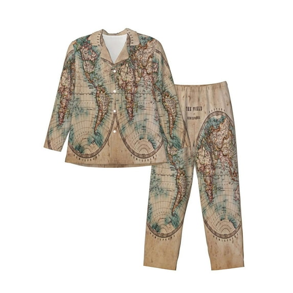 Kll The World Is Hemisphere Sleepwear Mens Flannel Pajamas,Long Cotton Pj Set