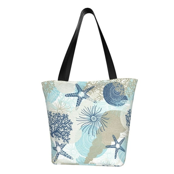 Kll Tote Bag For Women Algae Corals And Seashells Print Shopping Grocery Reusable Bags For Office School Shopping Travel