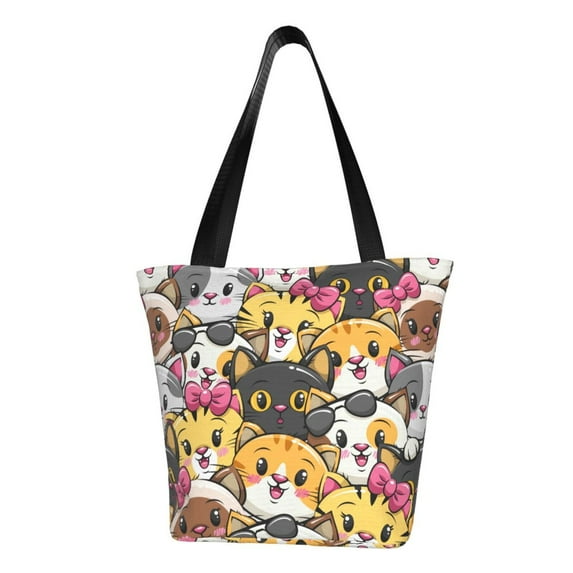 Kll Tote Bag For Women Cute Cat Cartoon Print Shopping Grocery Reusable Bags For Office School Shopping Travel