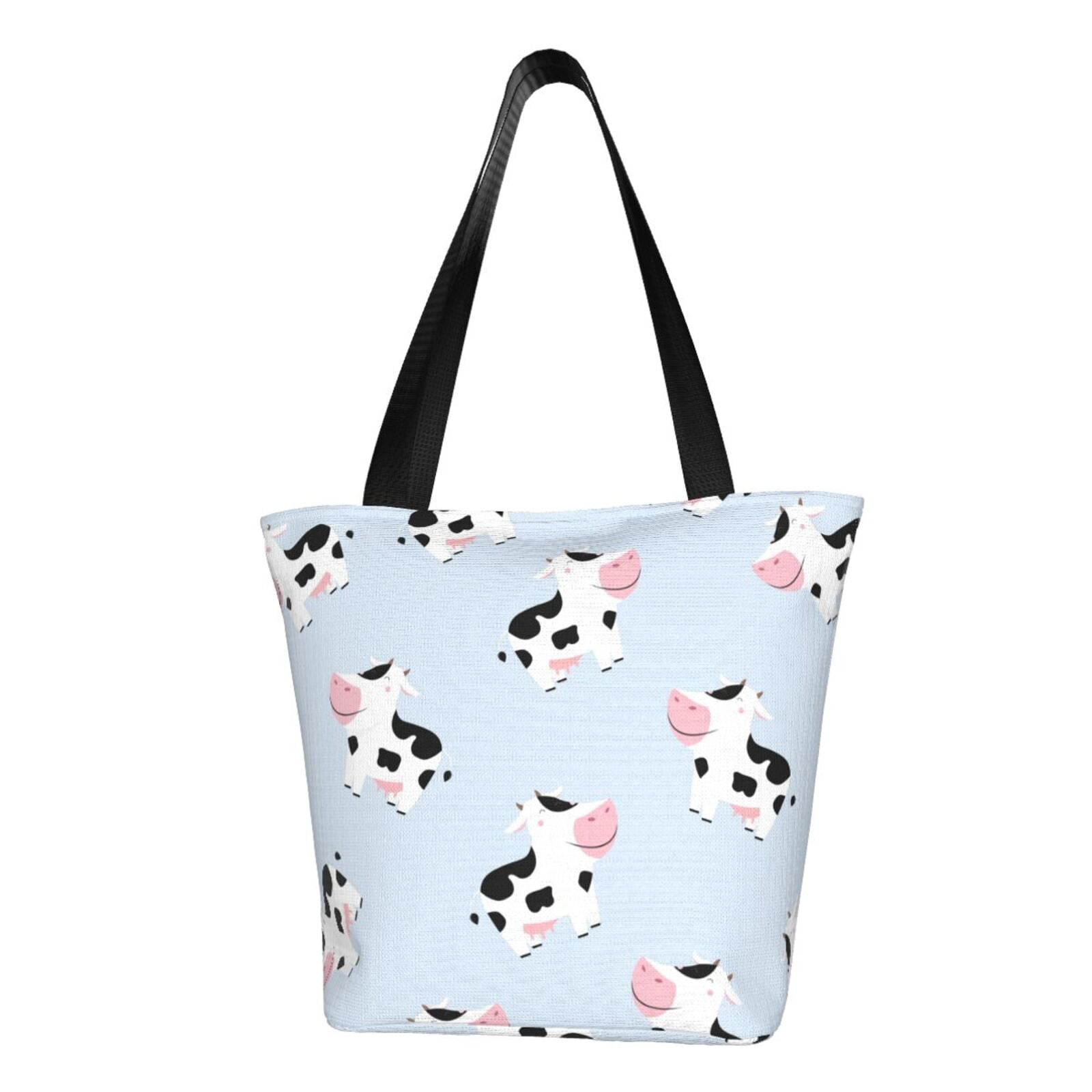 Just A Little Moody Canvas Tote Bag - Cute Cow & Sunflowers Graphic Reusable Grocery Bag For Women