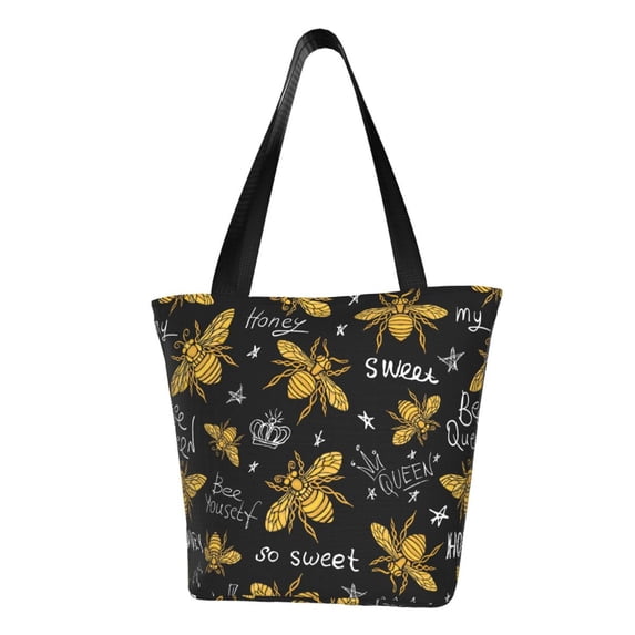 Kll Tote Bag For Women Hohey Bee Golden Embroidery Print Shopping Grocery Reusable Bags For Office School Shopping Travel