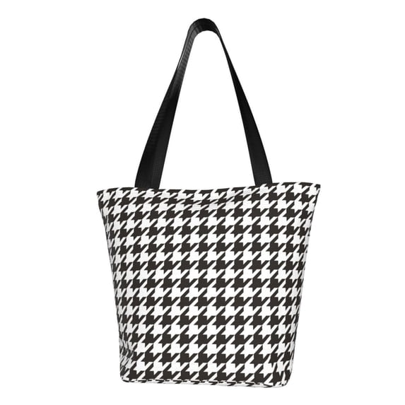 Kll Tote Bag For Women Houndstooth Black And White Print Shopping Grocery Reusable Bags For Office School Shopping Travel