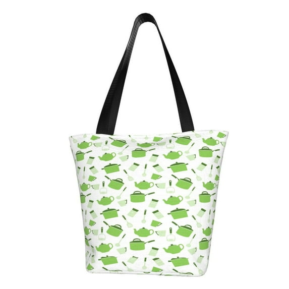 Kll Tote Bag For Women Kitchen Utensiles Cooking Pots Print Shopping Grocery Reusable Bags For Office School Shopping Travel