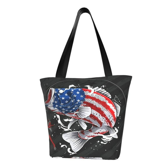 Kll Tote Bag For Women Largemouth Bass Fish In Usa Print Shopping Grocery Reusable Bags For Office School Shopping Travel