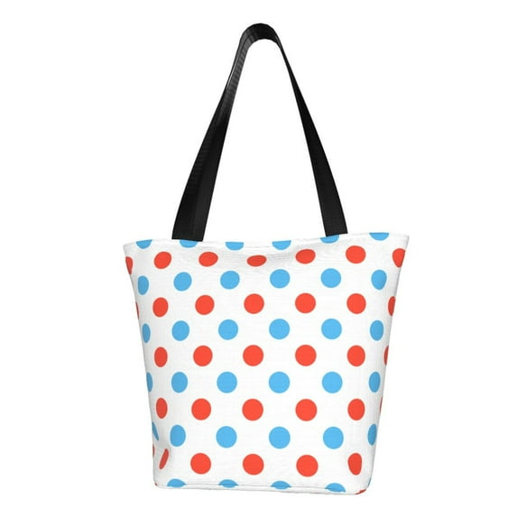 Kll Tote Bag For Women Red Blue Polka Dots Print Shopping Grocery Reusable Bags For Office School Shopping Travel