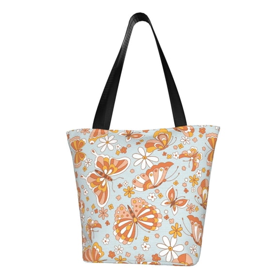 Kll Tote Bag For Women Retro Floral Butterfly Print Shopping Grocery Reusable Bags For Office School Shopping Travel