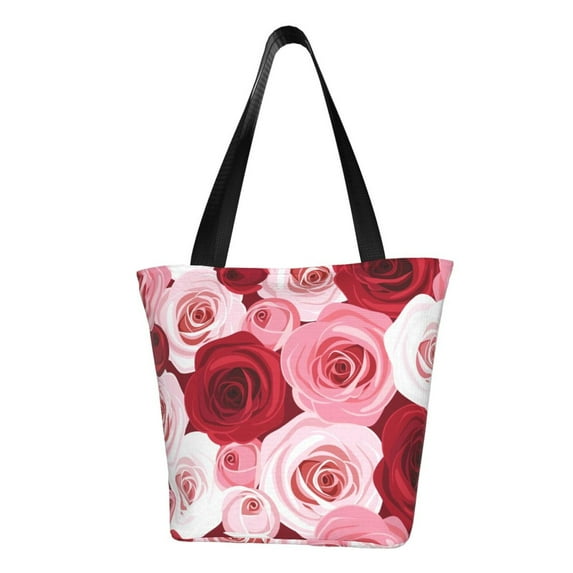 Kll Tote Bag For Women Rose Print Shopping Grocery Reusable Bags For Office School Shopping Travel