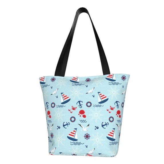 Kll Tote Bag For Women Sailboats Anchors Print Shopping Grocery Reusable Bags For Office School Shopping Travel