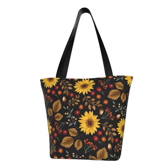 Kll Tote Bag For Women Sunflowers Leaves Print Shopping Grocery Reusable Bags For Office School Shopping Travel