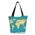 thumbnail image 1 of Kll Tote Bag For Women World Map With Landmarks Print Shopping Grocery Reusable Bags For Office School Shopping Travel, 1 of 7