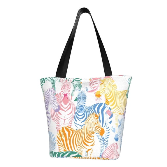 Kll Tote Bag For Women Zebra Colourful Print Shopping Grocery Reusable Bags For Office School Shopping Travel