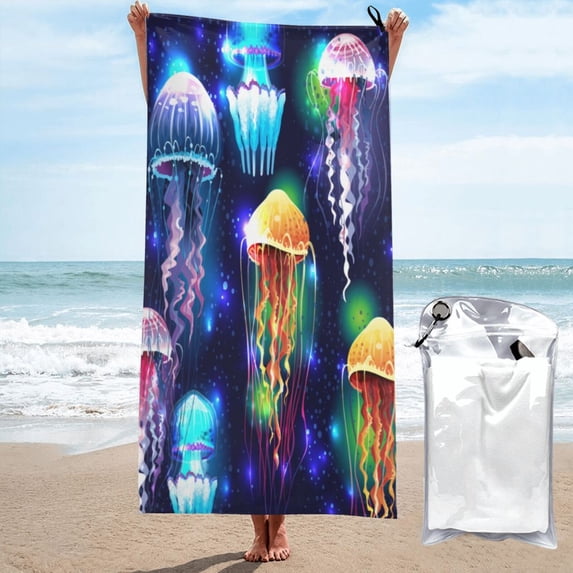 Kll Transparent Jellyfishes Microfiber Beach Towel Fast Drying,Extra Large 31.5"X63" Sand Free Beach Towel Super Lightweight Towels