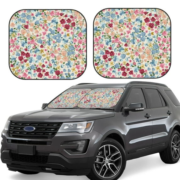 Kll Trendy Floral Design Windshield Sun Shade 2-Piece Foldable Car Front Window Sunshade For Most Sedans Suv Truck - Auto Sun Blocker Visor Protector Blocks Max Uv Rays - Large