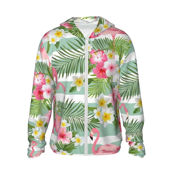 Kll Tropical Flamingo Print Men'S Women’s Upf 50+ Sun Protection Outdoor Hoodie Jacket Long Sleeve Fishing Hiking Performance Shirt- X-Large